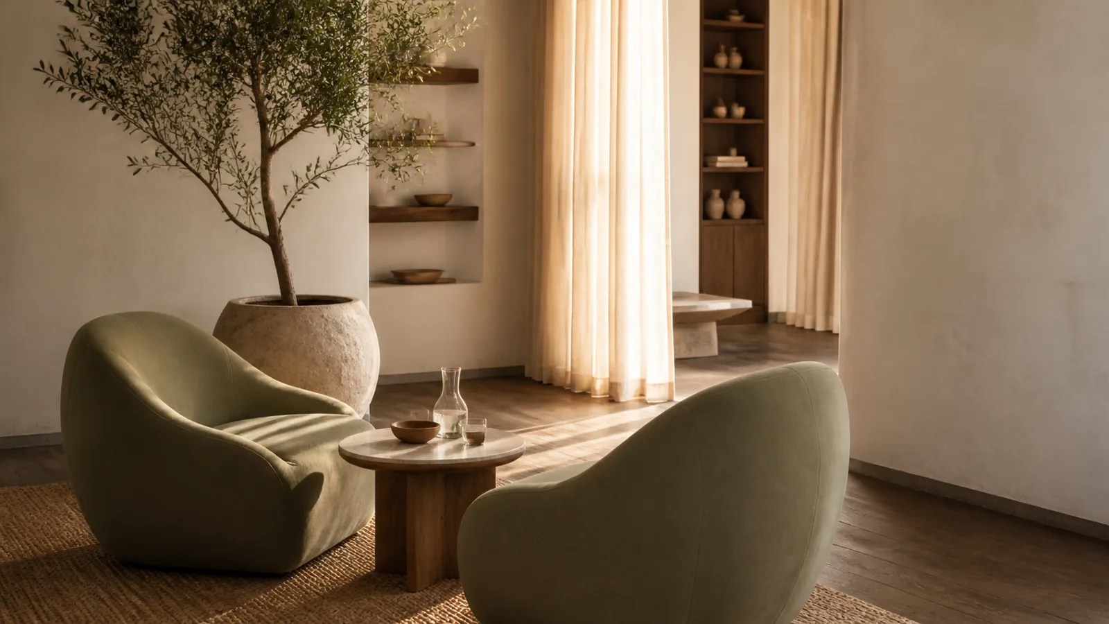 Serene wellbeing consultation room with two chairs